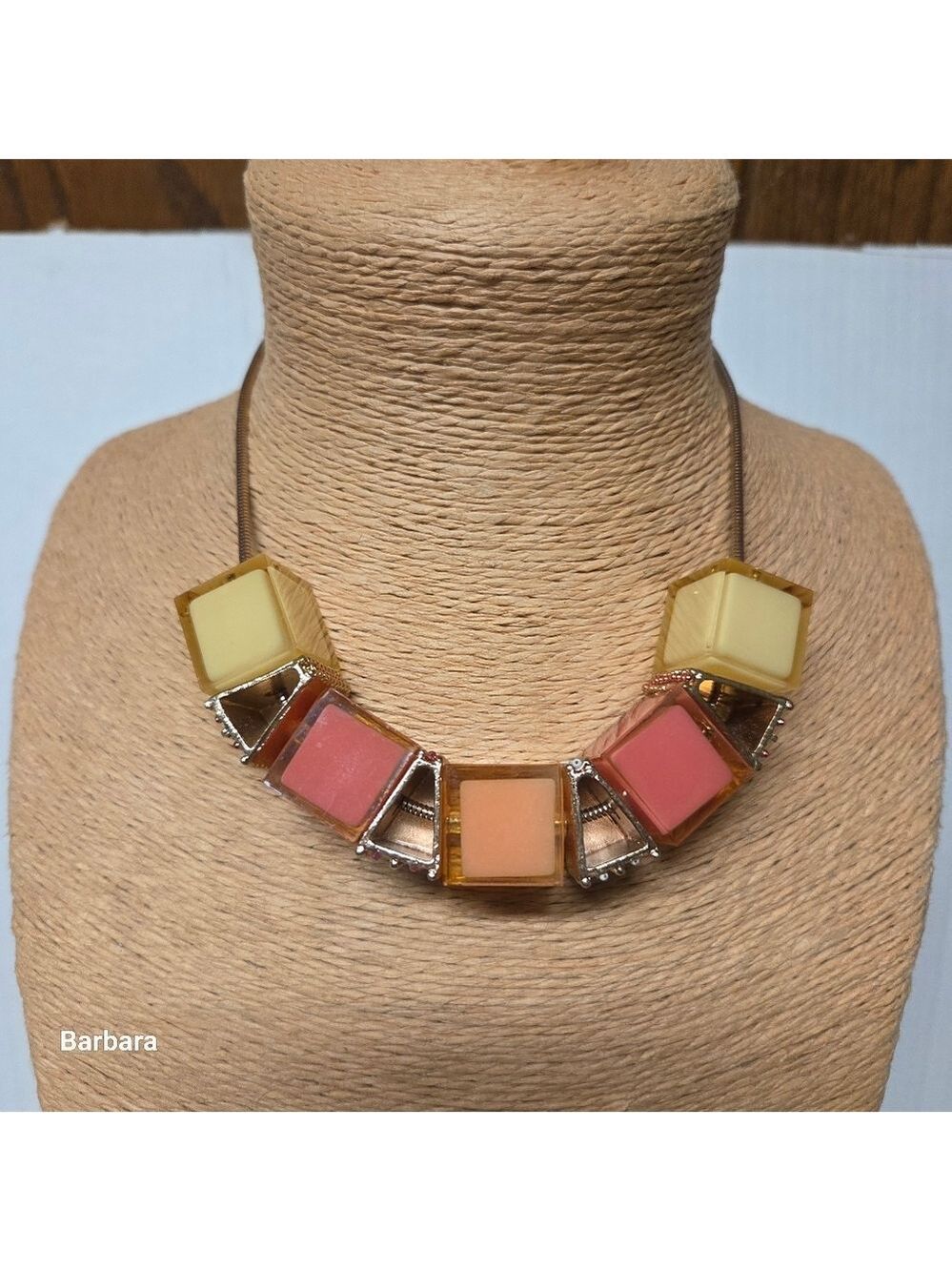 Fruity Acrylic Cube & Metal Triangle Statement Necklace